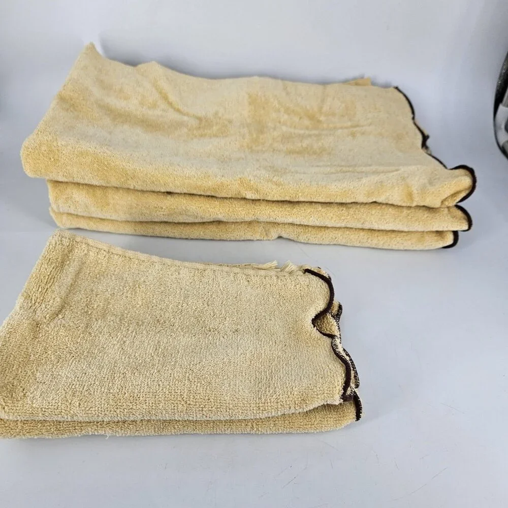 Fieldcrest Beige Gold Cotton Bathroom Towel Linen Bath Hand Scallop Edge Set 5